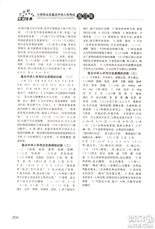 2020年小学毕业及重点中学入学考试总复习语文参考答案 2020年小学毕业及重点中学入学考试总复习语文参考答案