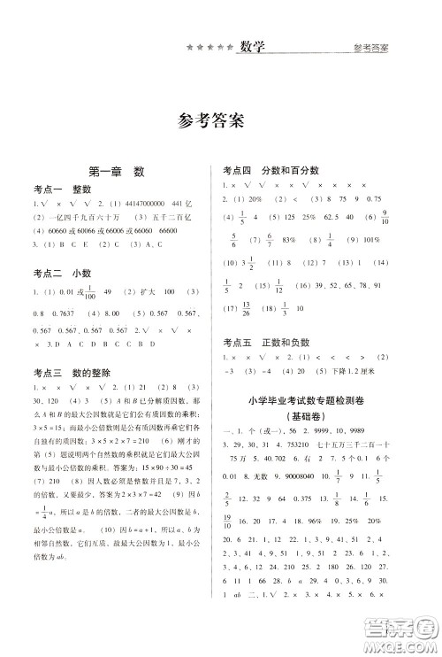 2020年小学毕业及重点中学入学考试总复习数学参考答案 2020年小学毕业及重点中学入学考试总复习数学参考答案