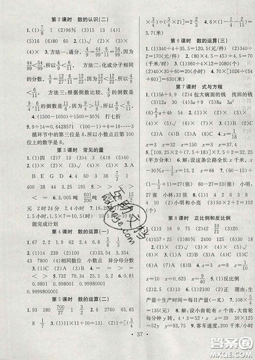 合肥工业大学出版社2020全频道课时作业六年级数学下册苏教版答案