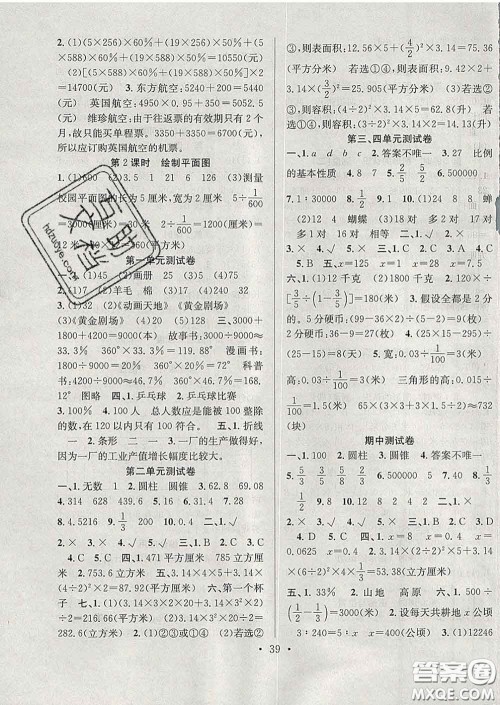 合肥工业大学出版社2020全频道课时作业六年级数学下册苏教版答案