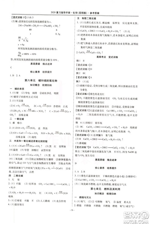 2020年昆明市初中学业水平考试复习指导手册化学参考答案