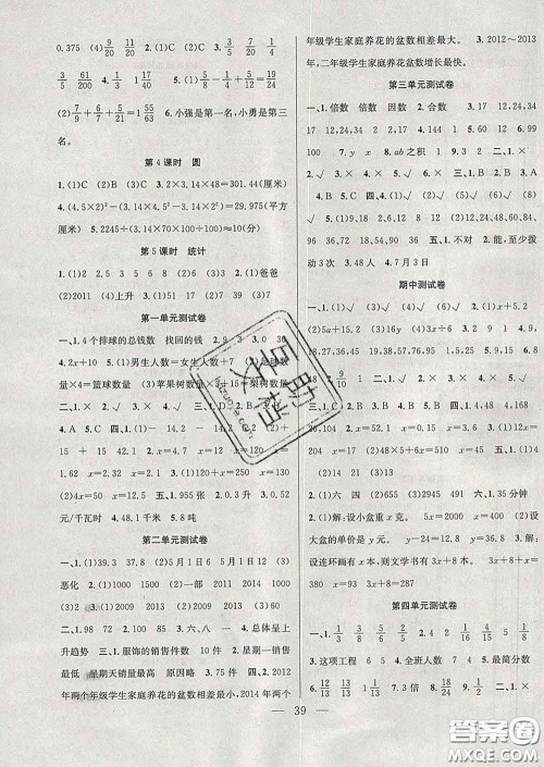 合肥工业大学出版社2020全频道课时作业五年级数学下册苏教版答案