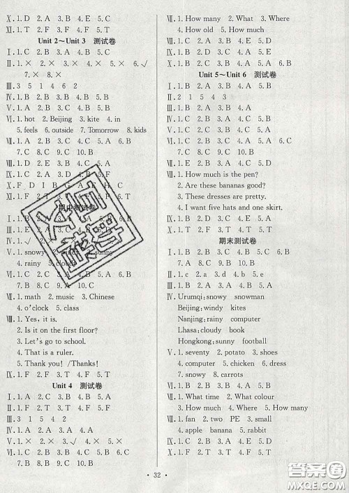 合肥工业大学出版社2020全频道课时作业四年级英语下册人教版答案 合肥工业大学出版社2020全频道课时作业四年级英语下册人教版答案