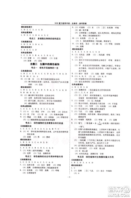 2020年昆明市初中学业水平考试复习指导手册生物学参考答案 2020年昆明市初中学业水平考试复习指导手册生物学参考答案