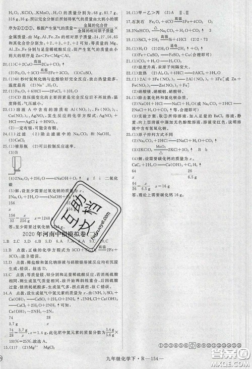河南专用2020春优翼学练优九年级化学下册人教版答案