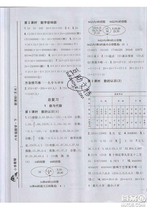 2020春梓耕书系小学题帮六年级数学下册冀教版答案