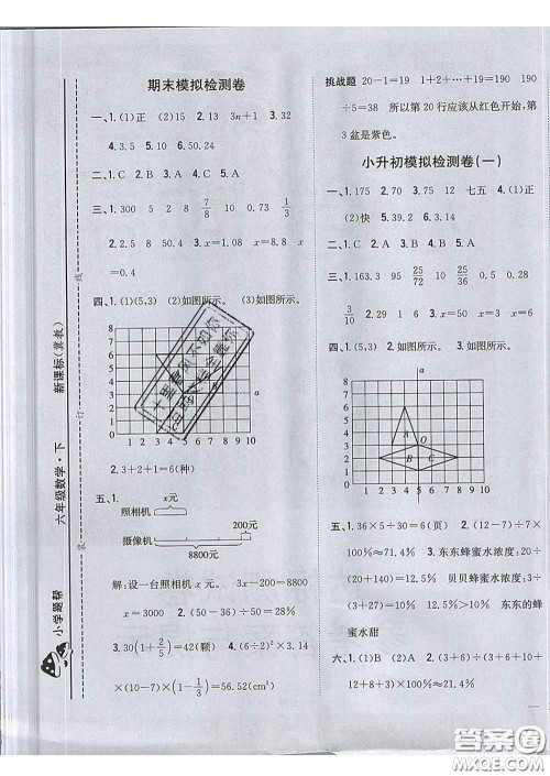 2020春梓耕书系小学题帮六年级数学下册冀教版答案