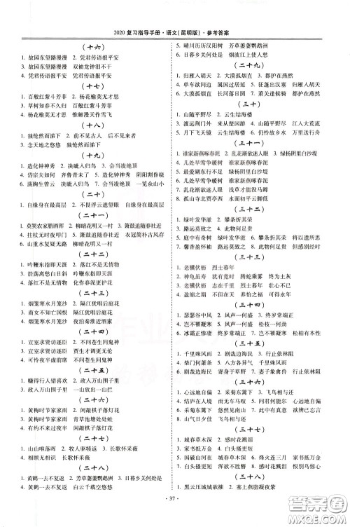 2020年昆明市初中学业水平考试复习指导手册语文考点复习参考答案