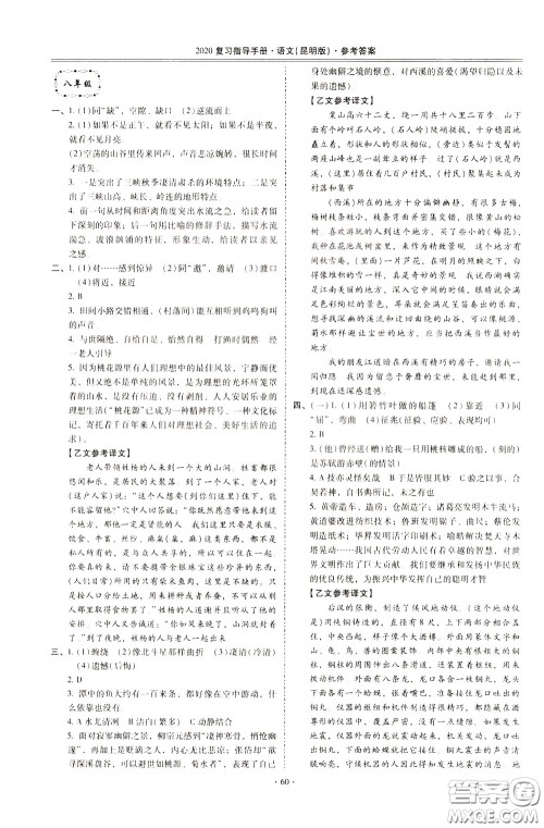 2020年昆明市初中学业水平考试复习指导手册语文考点复习参考答案