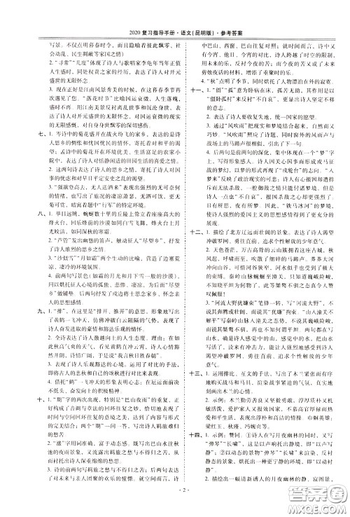 2020年昆明市初中学业水平考试复习指导手册语文古诗文阅读参考答案 2020年昆明市初中学业水平考试复习指导手册语文古诗文阅读参考答案