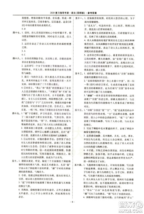 2020年昆明市初中学业水平考试复习指导手册语文古诗文阅读参考答案 2020年昆明市初中学业水平考试复习指导手册语文古诗文阅读参考答案