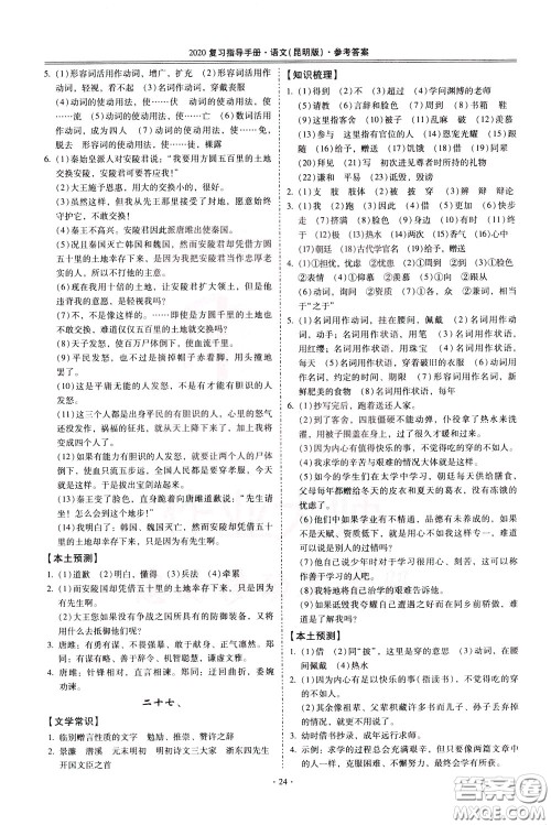2020年昆明市初中学业水平考试复习指导手册语文古诗文阅读参考答案 2020年昆明市初中学业水平考试复习指导手册语文古诗文阅读参考答案