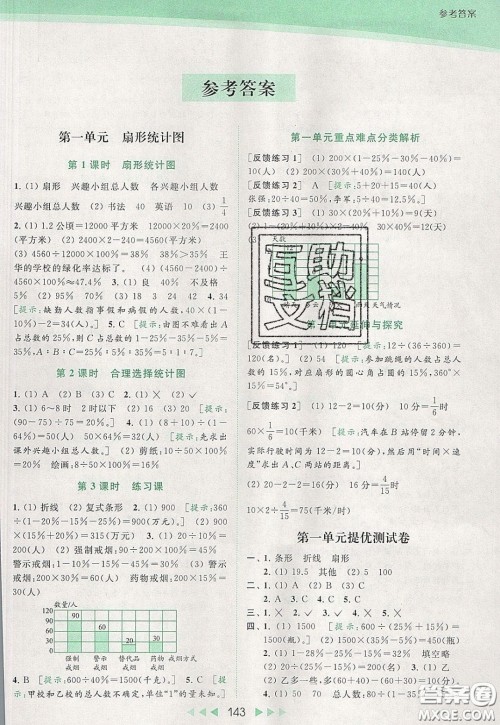 2020春亮点给力提优课时作业本六年级下册数学江苏版参考答案 2020春亮点给力提优课时作业本六年级下册数学江苏版参考答案