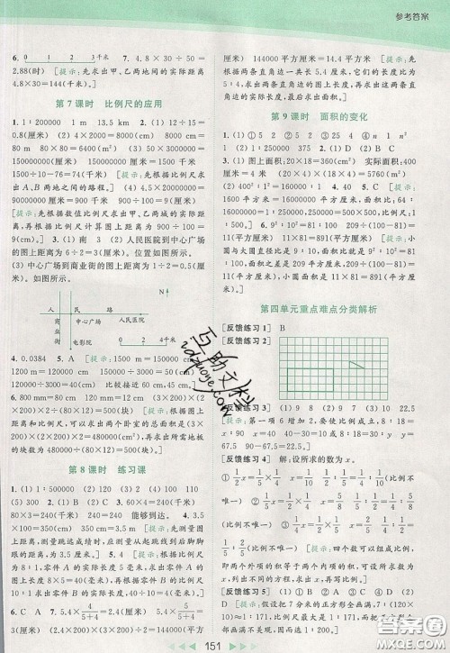 2020春亮点给力提优课时作业本六年级下册数学江苏版参考答案 2020春亮点给力提优课时作业本六年级下册数学江苏版参考答案