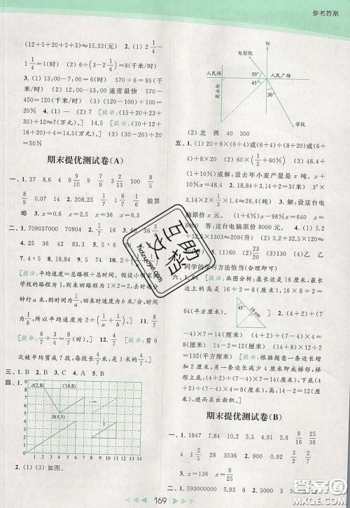 2020春亮点给力提优课时作业本六年级下册数学江苏版参考答案 2020春亮点给力提优课时作业本六年级下册数学江苏版参考答案
