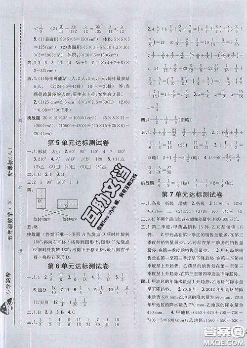 2020春梓耕书系小学题帮五年级数学下册人教版答案