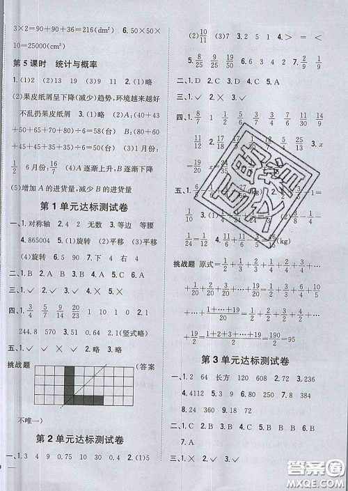 2020春梓耕书系小学题帮五年级数学下册冀教版答案