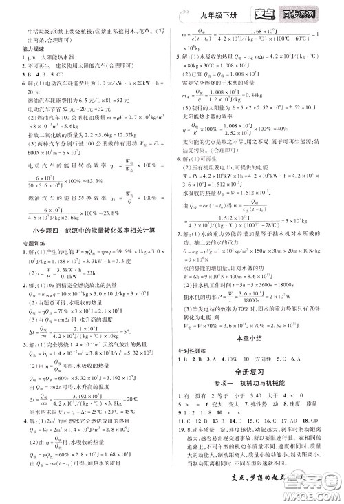 2020年支点物理九年级下册HY版沪粤版江西专版参考答案