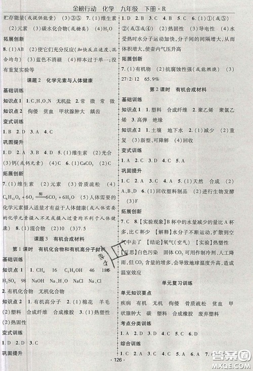 海韵图书2020年金榜行动课时导学案九年级化学下册人教版答案