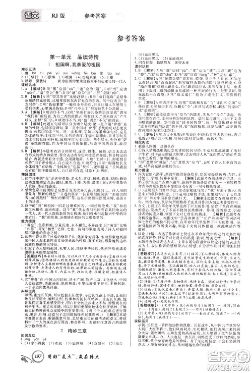 2020年支点语文九年级下册RJ版人教版江西专版参考答案