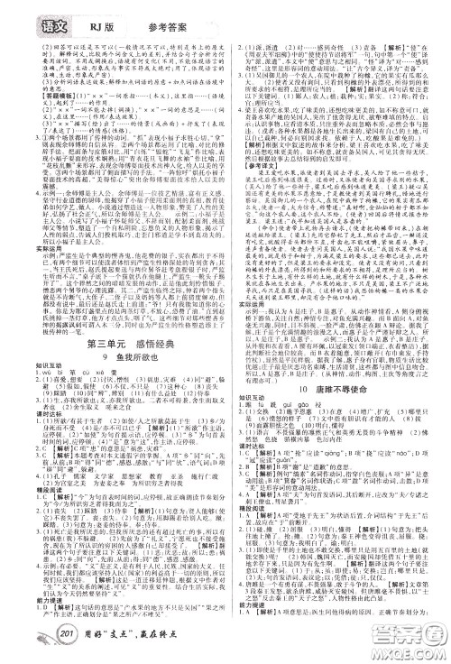 2020年支点语文九年级下册RJ版人教版江西专版参考答案