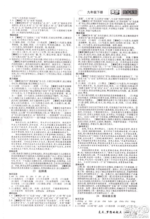 2020年支点语文九年级下册RJ版人教版江西专版参考答案 2020年支点语文九年级下册RJ版人教版江西专版参考答案