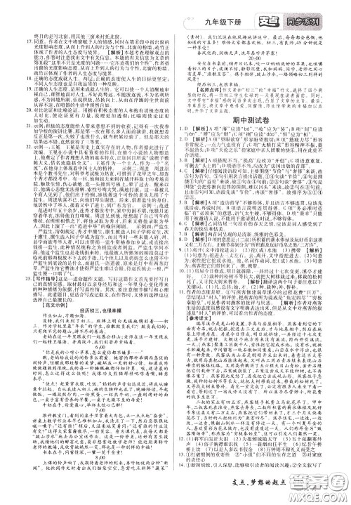 2020年支点语文九年级下册RJ版人教版江西专版参考答案