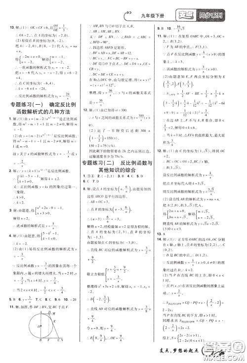 2020年支点数学九年级下册RJ版人教版江西专版参考答案