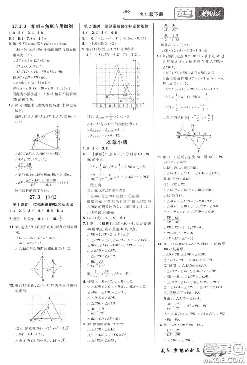 2020年支点数学九年级下册RJ版人教版江西专版参考答案