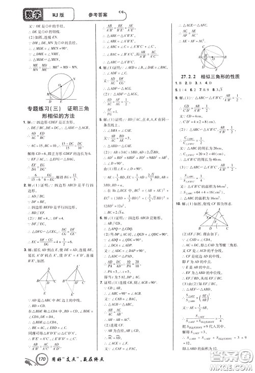 2020年支点数学九年级下册RJ版人教版江西专版参考答案