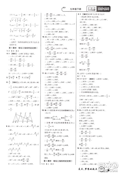 2020年支点数学九年级下册RJ版人教版江西专版参考答案