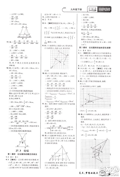 2020年支点数学九年级下册RJ版人教版江西专版参考答案