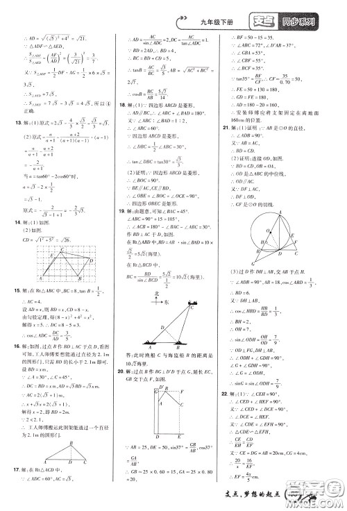 2020年支点数学九年级下册RJ版人教版江西专版参考答案