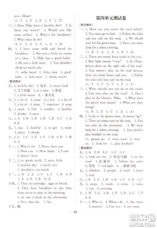 2020年课时金练英语六年级下册江苏版参考答案