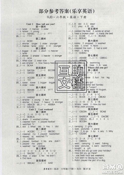 延边教育出版社2020年新版导学练习乐享英语六年级下册人教版答案