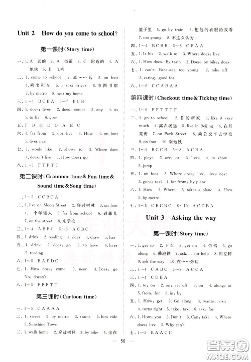 2020年课时金练英语五年级下册江苏版参考答案 2020年课时金练英语五年级下册江苏版参考答案