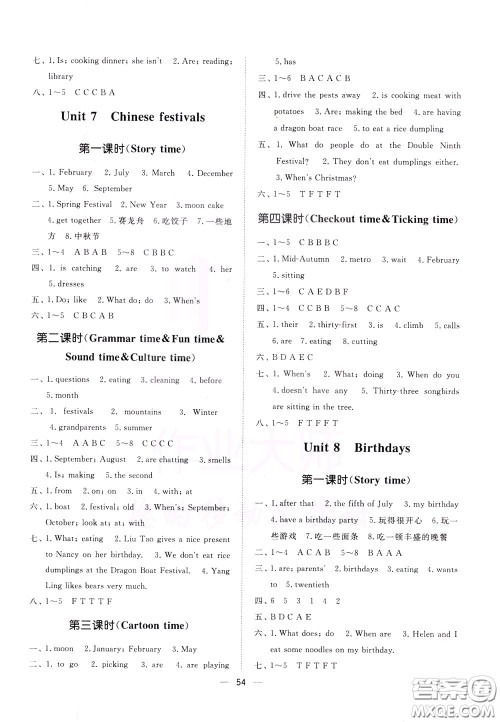 2020年课时金练英语五年级下册江苏版参考答案