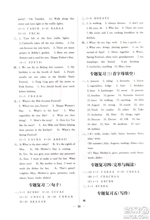 2020年课时金练英语五年级下册江苏版参考答案