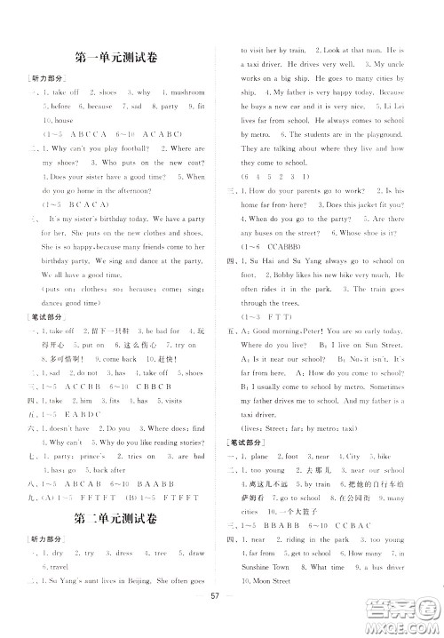 2020年课时金练英语五年级下册江苏版参考答案