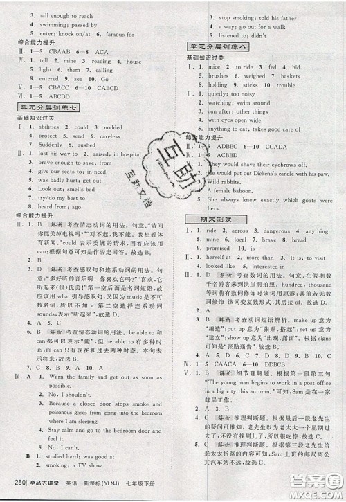 2020春全品大讲堂初中英语七年级下册译林牛津版参考答案
