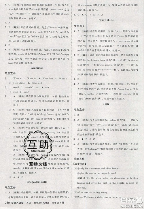 2020春全品大讲堂初中英语七年级下册译林牛津版参考答案