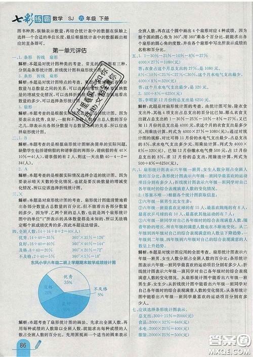 河北教育出版社2020新版七彩练霸六年级数学下册苏教版答案