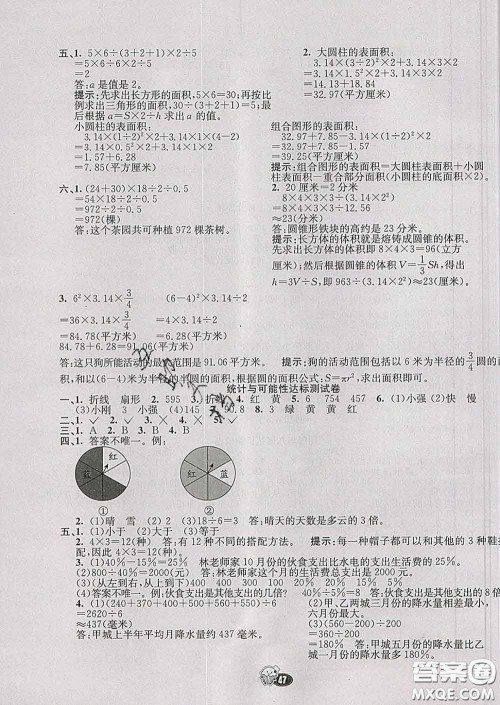 河北教育出版社2020新版七彩练霸六年级数学下册苏教版答案