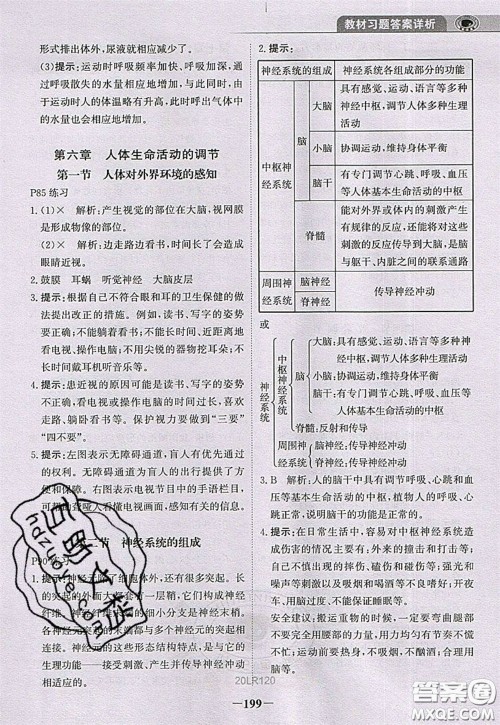 世纪金榜2020新版金榜大讲堂七年级下册生物人教版RJ参考答案