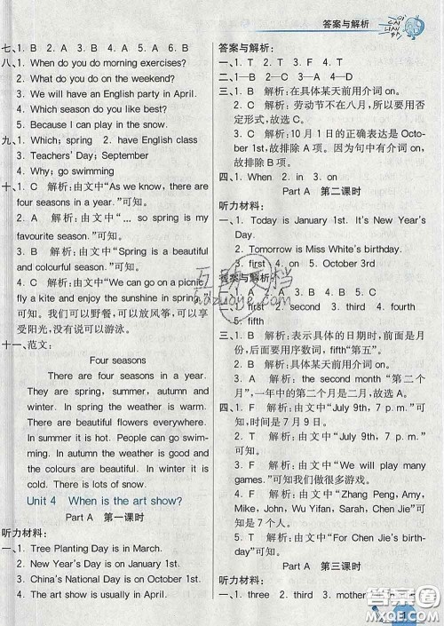 河北教育出版社2020新版七彩练霸五年级英语下册人教版答案 河北教育出版社2020新版七彩练霸五年级英语下册人教版答案