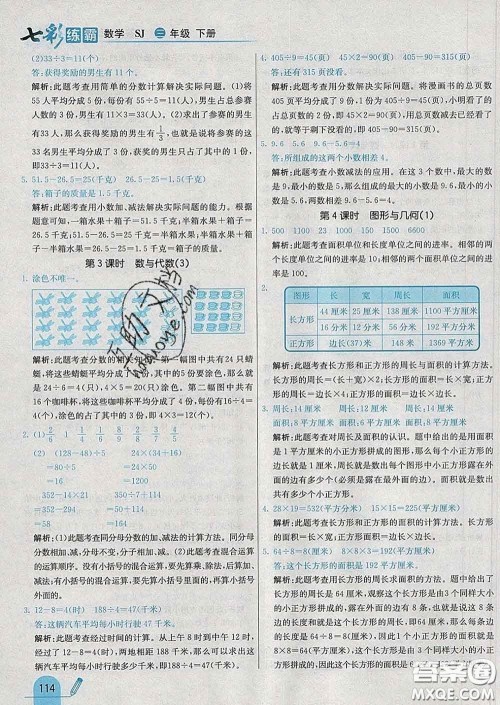 河北教育出版社2020新版七彩练霸三年级数学下册苏教版答案