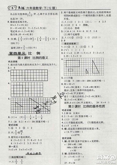 2020春特高级教师点拨六年级数学下册苏教版答案