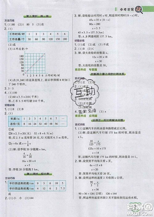 2020春特高级教师点拨六年级数学下册北师版答案