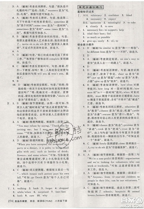 2020春全品大讲堂初中英语八年级下册新课标YLNJ译林牛津版参考答案