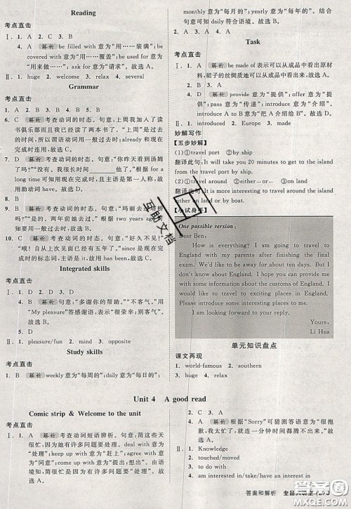 2020春全品大讲堂初中英语八年级下册新课标YLNJ译林牛津版参考答案